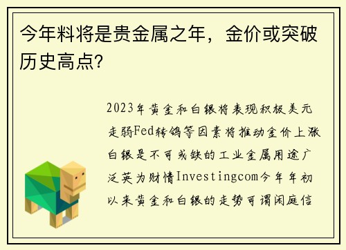 今年料将是贵金属之年，金价或突破历史高点？ 